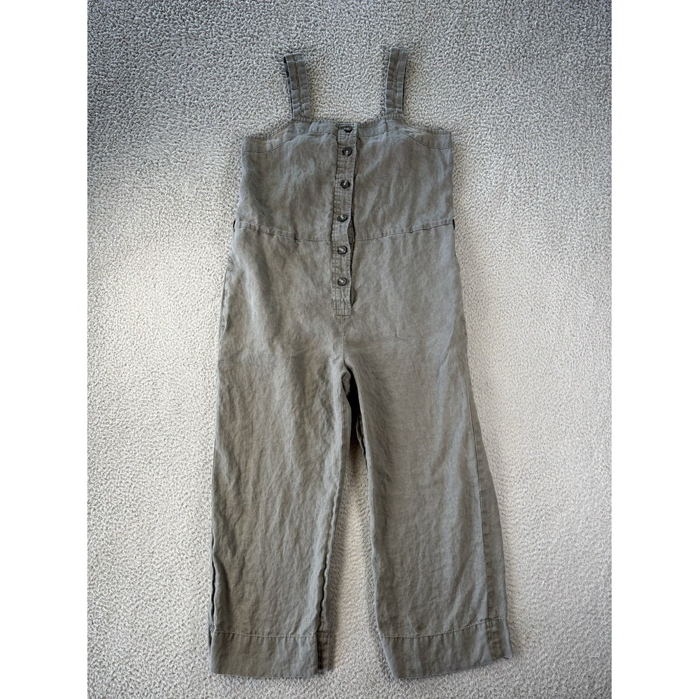 Everlane Linen Picnic Jumpsuit Size 6 Green Sleeveless Wide Leg *Flaws